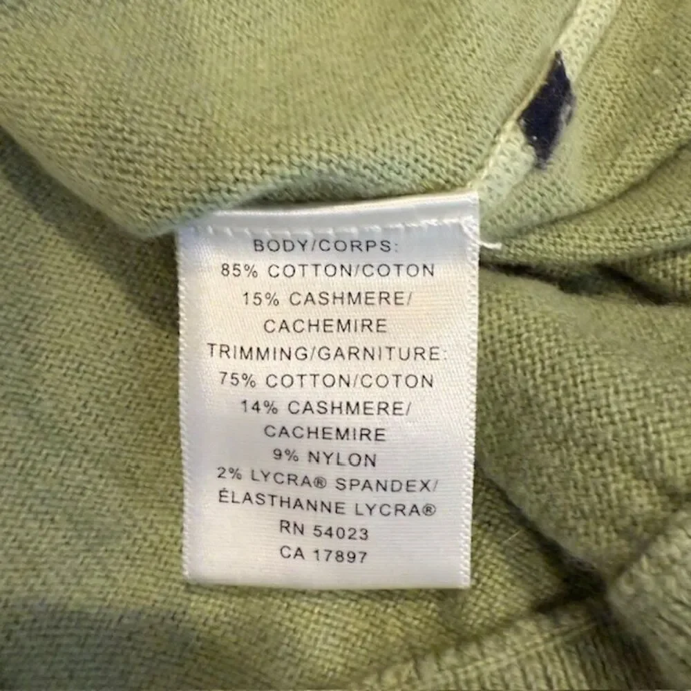 Banana Republic Cotton Cashmere V-Neck Sweater Contrast Stitch‎ Green Size Large